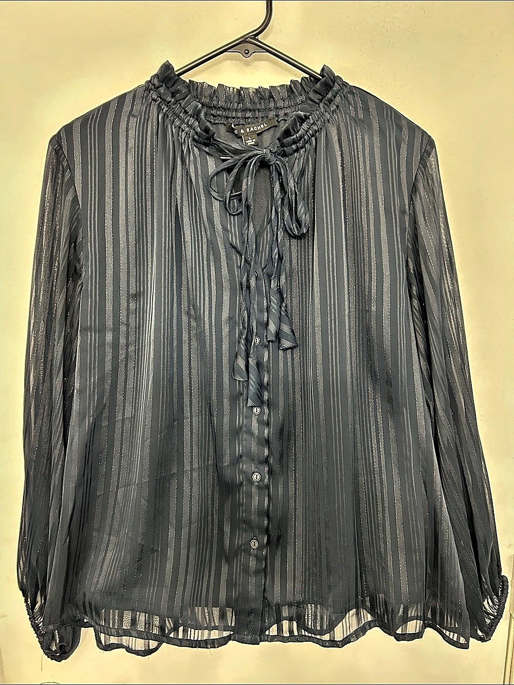 Zac & Rachel Striped Sheer Blouse in Black Like New Size Large